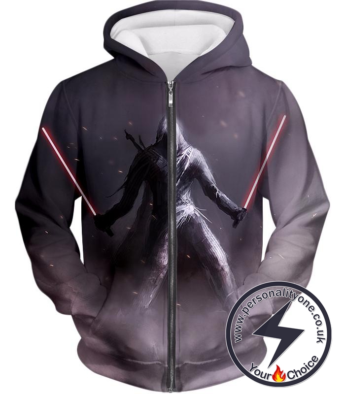 Star Wars Lord of Darkness Darth Shadow Awesome Action Grey Zip Up Hoodie